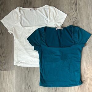 Sincerely Jules Square Neck Teal and White Tops Size XS